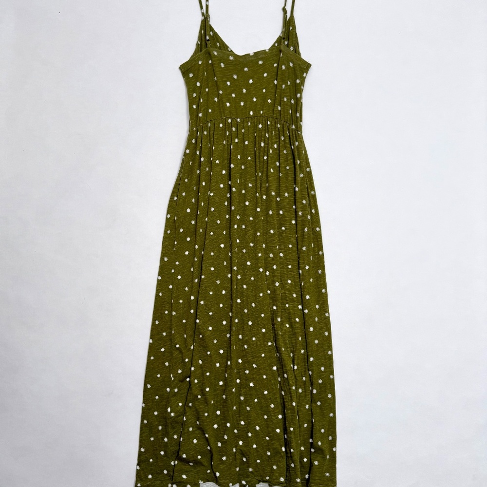 Market & Spruce Mira Spaghetti Strap Maxi Dress M Olive Green Floral Pockets - Picture 3 of 10